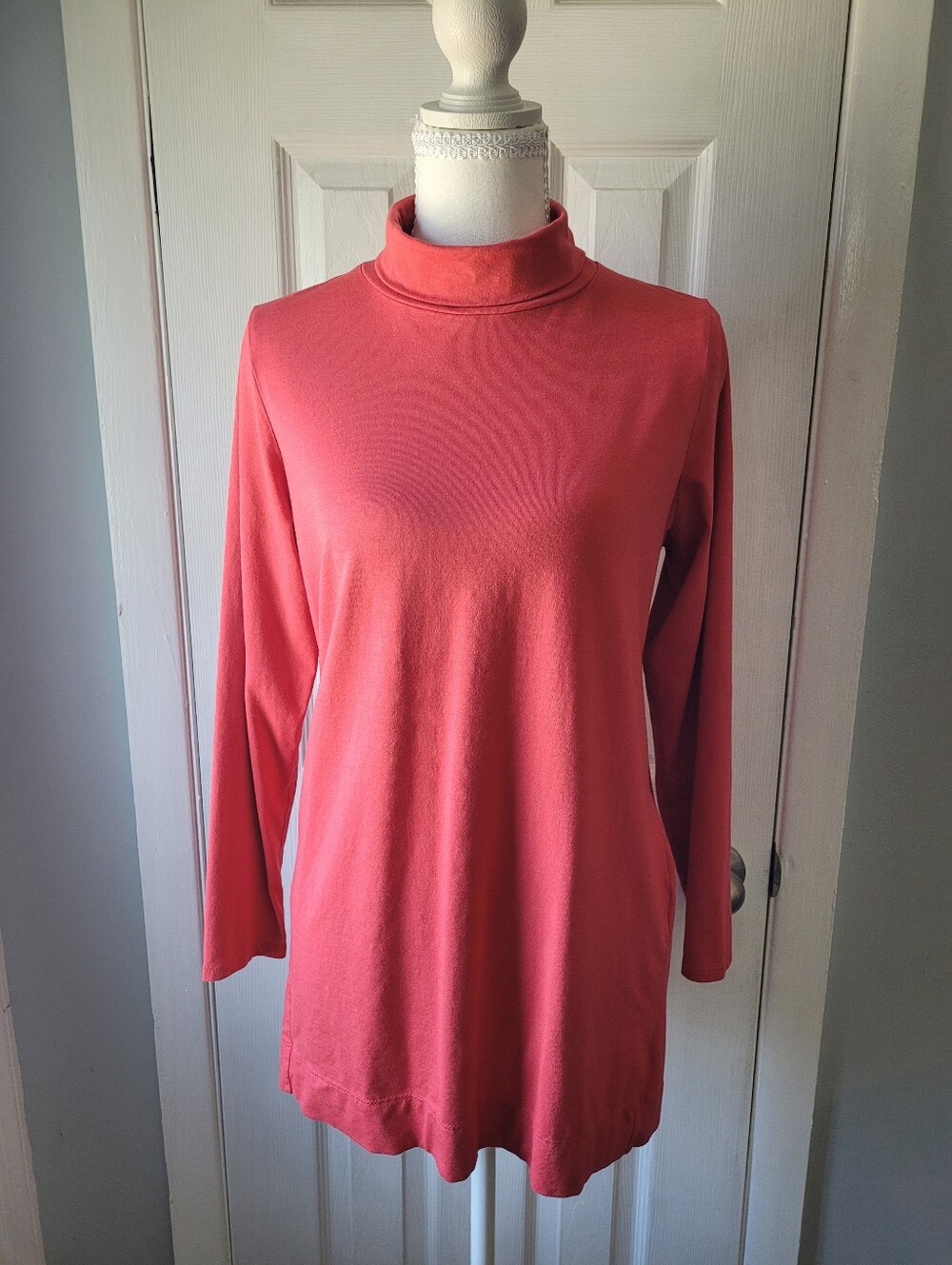J.Jill Luxe Supima Turtleneck Tunic Coral M Petite Long Sleeve